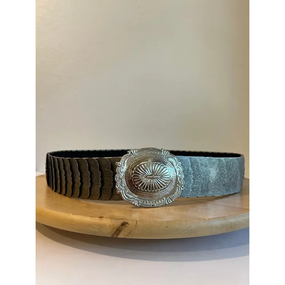 Vintage 90s Western Silver Chunky Chain Link Stretchy Belt Size Medium/Large